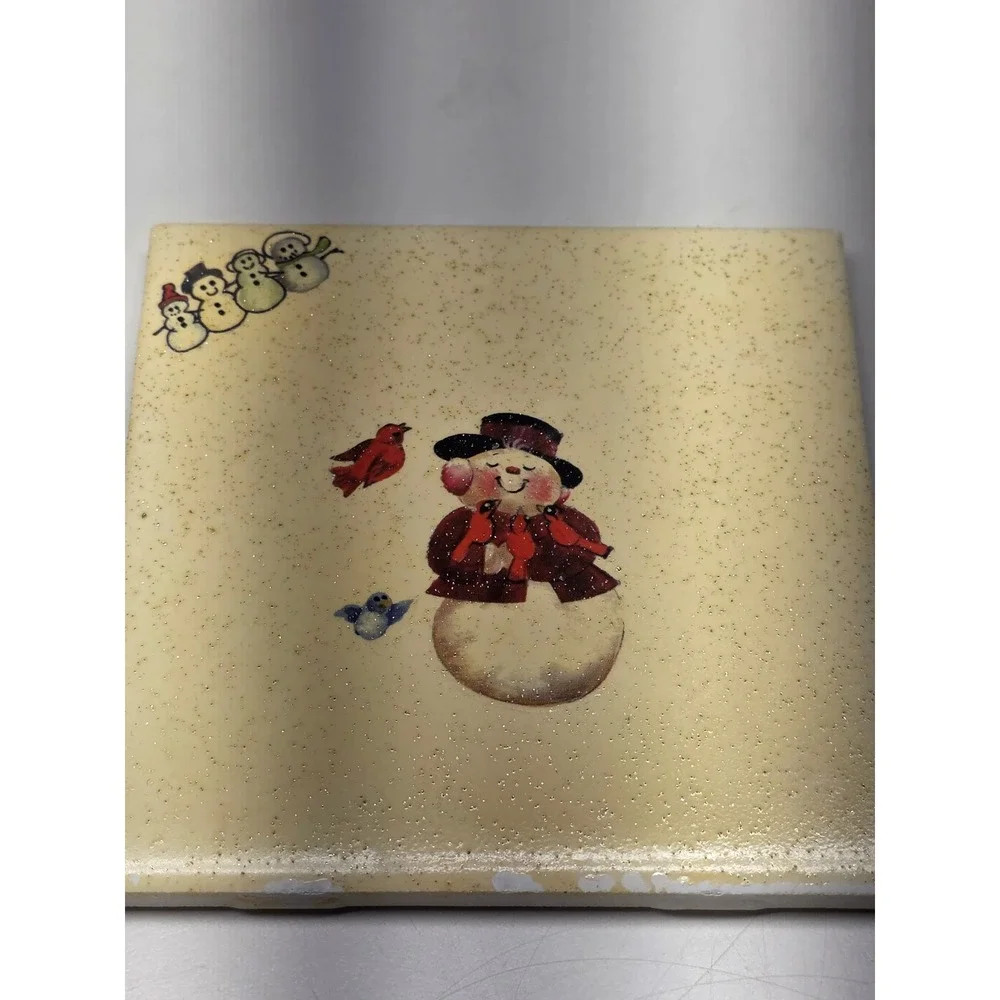 Vintage‎ Style Snowman Ceramic Tile Coasters Set of 4 Winter Holiday Decor Cream